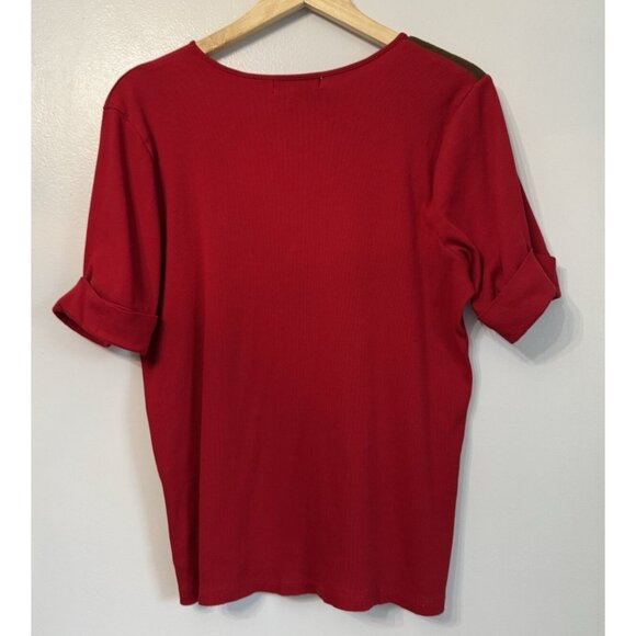 Lauren Ralph Lauren Women’s 2X Red Top Brown Shoulder Patch Equestrian Country - Picture 7 of 10